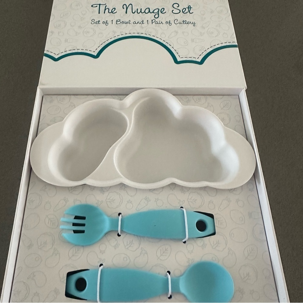 Émilie & Théo “The Nuage Set” Toddler Feeding Set – Cloud Bowl & Cutlery NIB